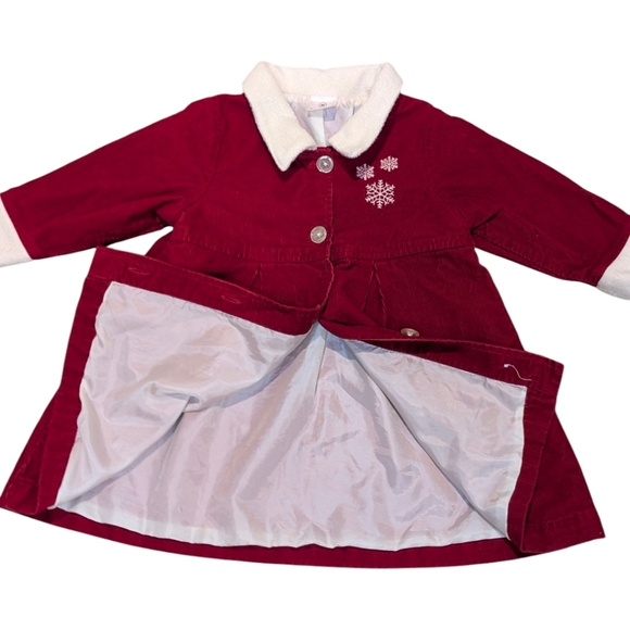 Hanna Andersson Christmas Holiday Corduroy Red Coat Dress Snowflakes 18 24 mo - Picture 2 of 11